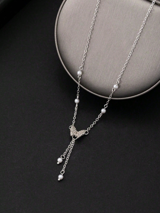 French Minimalist Butterfly Pearl Necklace